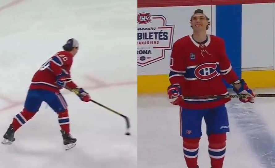 Slovenský hokejista Juraj Slafkovský (20) sa počas Canadiens Skills Competition 2025 predviedol vo fantastickej forme.