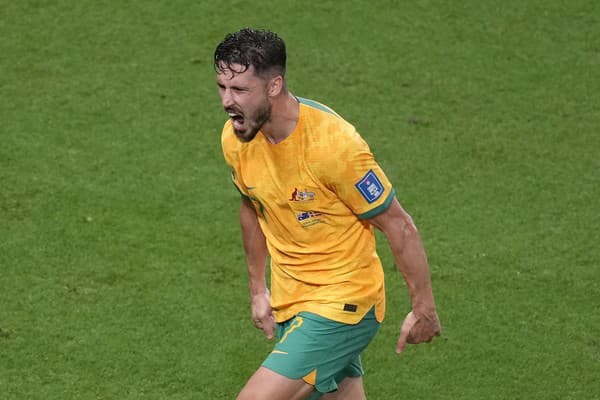 Austrálčan Mathew Leckie oslavuje gól na MS 2022 v Katare.