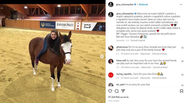 Gina-Maria Schumacher o smrti koňa informovala na sociálnej sieti.