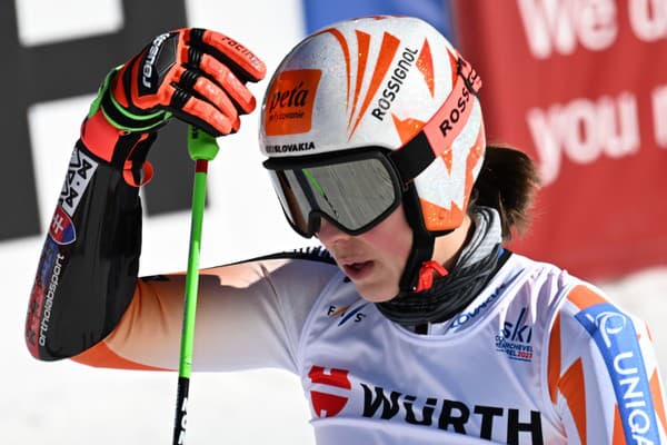 Slovenská lyžiarka Petra Vlhová reaguje v cieli počas 2. kola obrovského slalomu na MS v alpskom lyžovaní vo francúzskom stredisku Courchevel-Méribel.