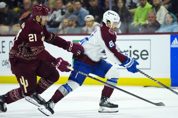 Miloš Kelemen (vľavo) a Denis Malgin počas zápasu NHL. 