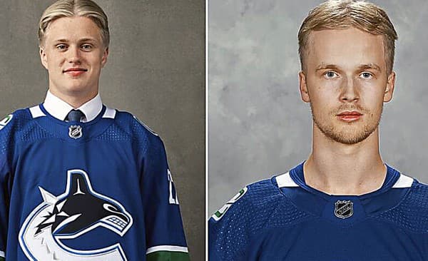 19-ročný Elias Pettersson (vľavo), jeho menovec z Vancouveru, 24-ročný Elias Pettersson (vpravo).