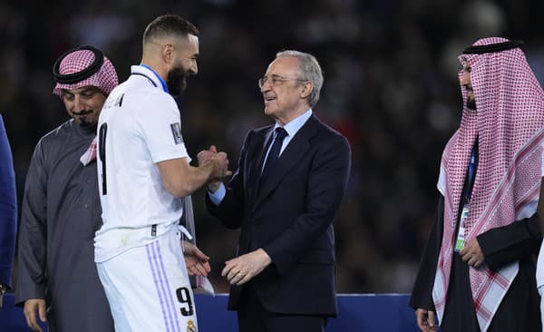 Prezident Realu Madrid Florentino Perez a Karim Benzema. 