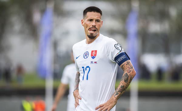 Na snímke Marek Hamšík (Slovensko) počas zápasu kvalifikácie ME 2024 Island - Slovensko.