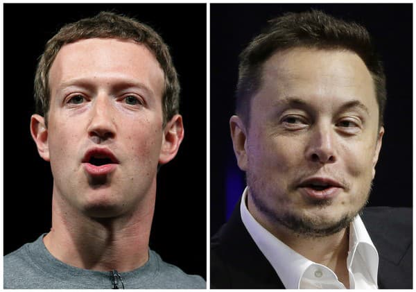 Šéf spoločnosti tesla a SpaceX Elon Musk (vpravo) a šéf Facebooku Mark Zuckerberg.