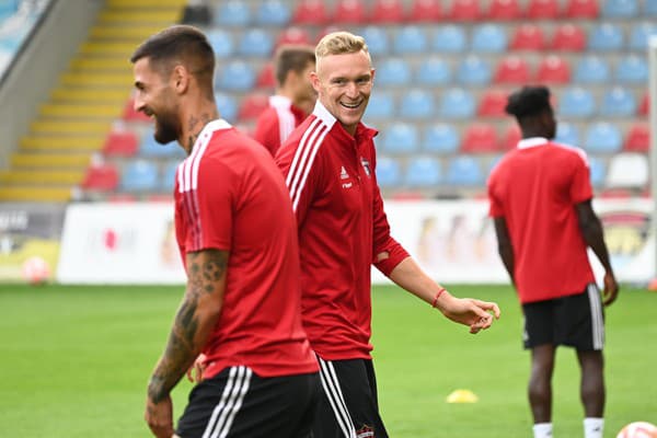 Futbalisti Spartaka počas tréningu pred zápasom 2. predkola Európskej konferenčnej ligy medzi FK Auda a FC Spartak Trnava.