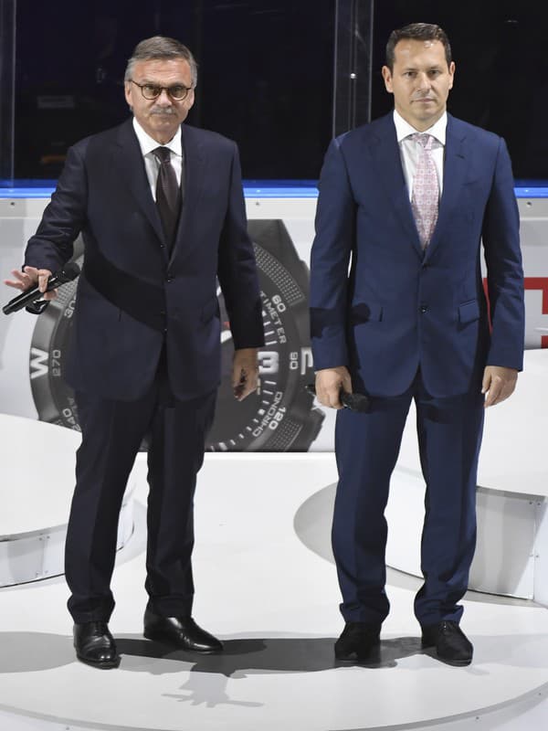 Bývalý prezident hokejového zväzu Martin Kohút (vpravo) a René Fasel. 