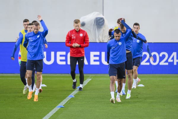 Tréning slovenských futbalistov pred zápasom s Luxemburskom.