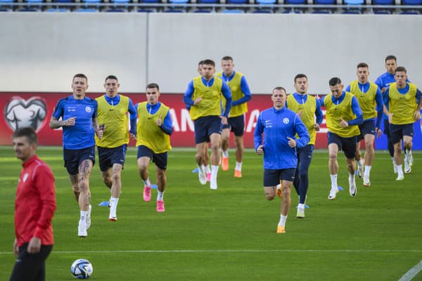 Tréning slovenských futbalistov pred zápasom s Luxemburskom.