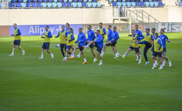 Tréning slovenských futbalistov pred zápasom s Luxemburskom.