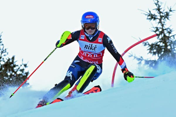 Na snímke americká lyžiarka Mikaela Shiffrinová počas prvého kola slalomu žien v rámci Svetového pohára v alpskom lyžovaní v Jasnej.