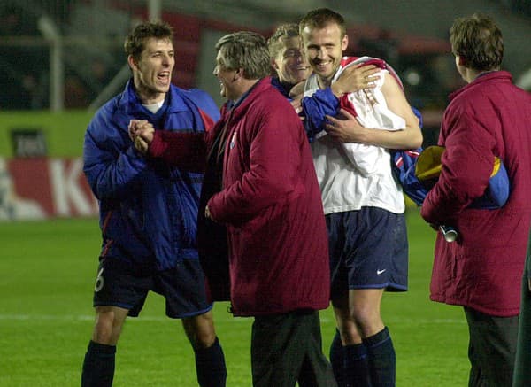 Na snímke bývalí futbalisti Igor Demo, tréner Jozef Adamec, Tibor Jančula a Robert Tomaschek.