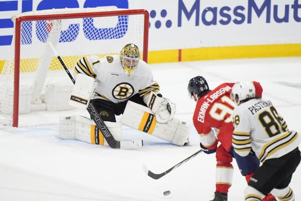 Brankár Bostonu Jeremy Swayman má veľkú zásluhu na výhre Bruins.