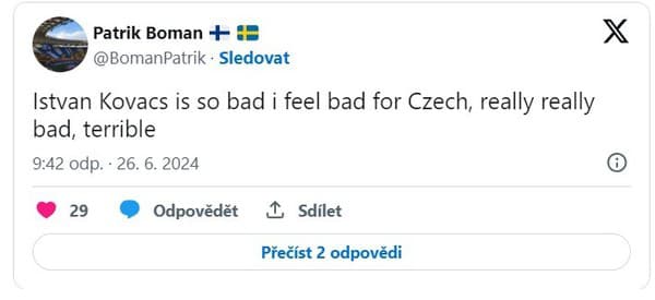 Iný fanúšik vyjadril Česku úprimnú sústrasť.