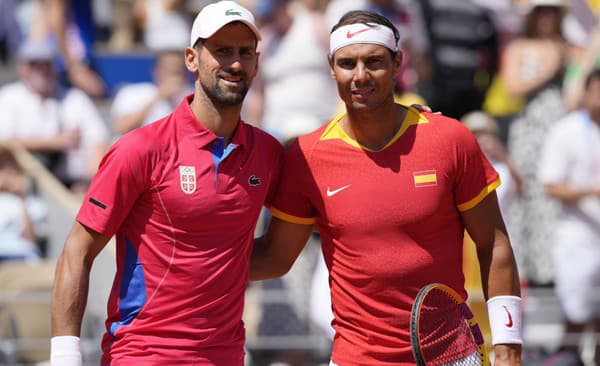 Novak Djokovič a Rafael Nadal pred vzájomným zápasom na OH v Paríži 2024.