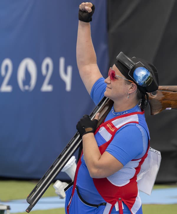 Slovenská reprezentantka v športovej streľbe Zuzana Rehák-Štefečeková počas kvalifikácie trapu.