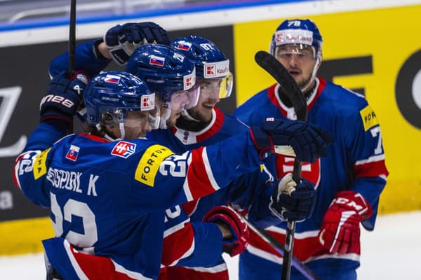 Slovenskí hokejisti v zápase proti Rakúsku.