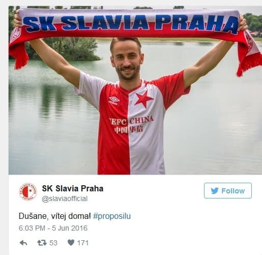 Dušan Švento obliekal dres Slavie Praha.