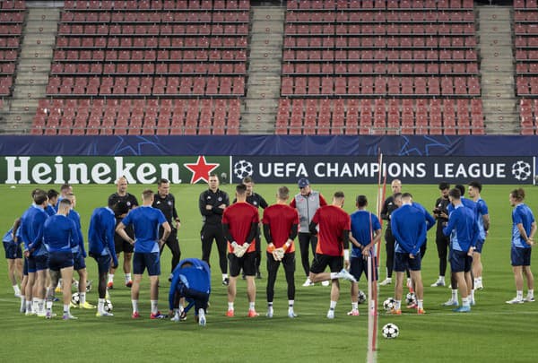 Futbalisti Slovana Bratislava počas tréningu pred zápasom Ligy majstrov proti domácej FC Girona.