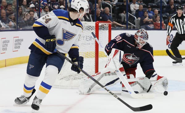 Slovenský talentovaný hokejový útočník Dalibor Dvorský (vľavo) v drese St. Louis Blues.