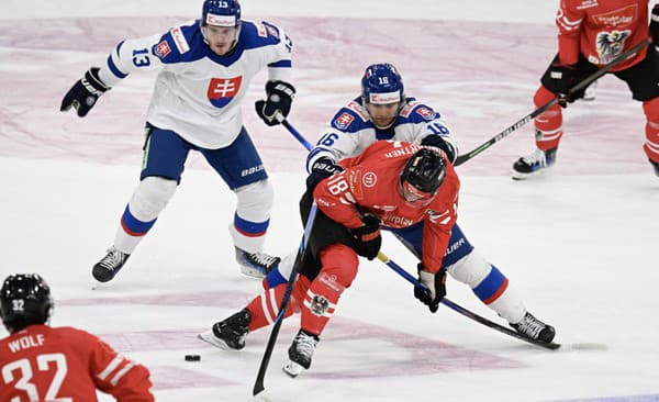 Na snímke v poredí Benjamin Baumgartner (Rakúsko) bránený Markom Stachom (Slovensko).