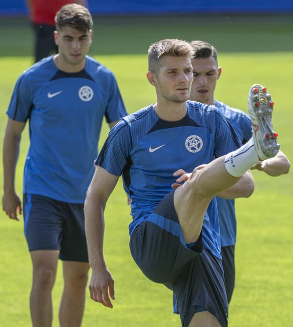 Adam Obert (vľavo) počas reprezentačného tréningu.