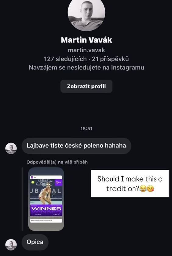 Slovenský fanúšik českú tenistku na sociálnej sieti nešetril.