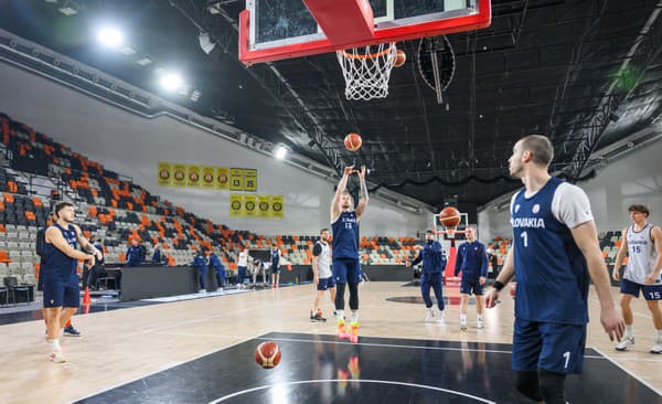 Na snímke tréning slovenskej basketbalovej reprezentácie mužov pred záverečnými dvoma zápasmi v C-skupine kvalifkácie ME2005 v Bratislave.