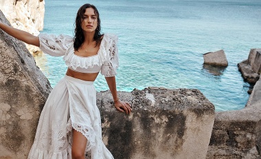 Model Irina Shayk poses for Australian brand Zimmermann Resort 2021 Swim campaign