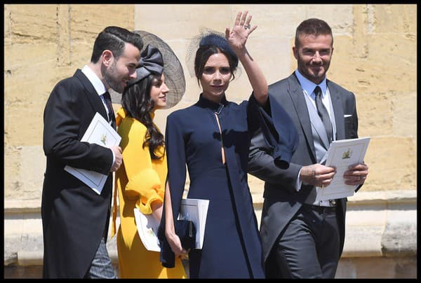 David a Victoria Beckhamovci na svadbe princa Harryho a Meghan Markle.